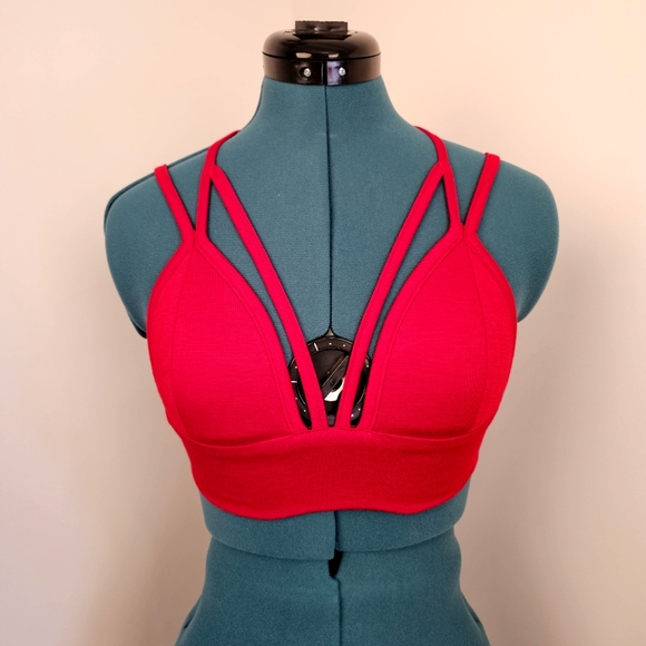 Custom handmade red stretch knit spaghetti straps cropped top size S US - Picture 2 of 8